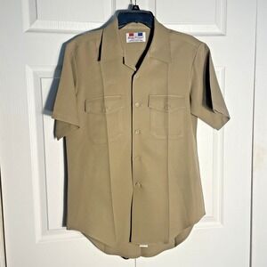 Vintage Flying Cross Military Shirt Men Medium Khaki Navy Twill Button Up USA
